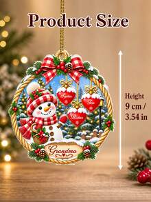 1pc Personalized Custom Text Snowman Christmas Ornament, Custom Family Names Pendant, Christmas Gift, Wreath Style Family Keepsake Decoration, Christmas Holiday Gift For Grandma Family, Xmas Tree Home Party Decor - Multicolor - View 3