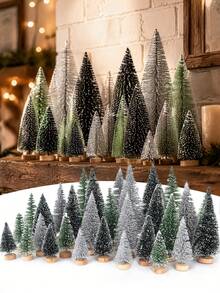 15pcs Mini Christmas Tree Decor Set - 5 Sizes Bottle Brush Christmas Trees With Wooden Bases, Miniature Pine Trees For Christmas Party Home Desktop Craft Decoration - Christmas Tree Decorations - View 4