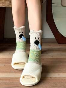 5 Pairs Women's Fuzzy Socks, Cute 3D Cartoon Animal Round Toe Socks, Suitable For Comfortable Sleep Socks, Used For Bedroom Rest And Home Relaxation - Multicolor - View 10