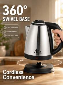 Ketel Listrik Stainless Steel 2L, Ketel Nirkabel 1500W dengan Daya Mendidih Cepat, Mati Otomatis dan Perlindungan Anti Kering, Alas Berputar 360°, Ketel Air Minum Harian untuk Rumah, Dapur, dan Kantor - Perak - View 7