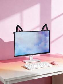 1 Set Acrylic Cat Ear Screen Decor, Computer Monitor Decoration Accessories, Cute Gaming Desk Decor, Girly Desktop Aesthetic Decor, Pink & Black Color Screen Top Decor, Suitable For Home Office, Bedroom, Study, Gaming Space, Live Streaming Workspace Desktop Upgrade - Multicolor - View 10