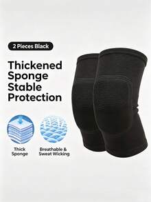 1 Pair Thickened Foam Sports Knee Pads, Black With White Trim, High Elasticity Fit, Anti-Collision Cushioning Stable Protection, Suitable For Outdoor Cycling Men - Multicolor - View 8