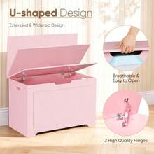 Storage Chest, 30 Inch Chest Box Organizer With 2 Safety Hinges, Wooden Entryway Storage Bench - Pink - View 5