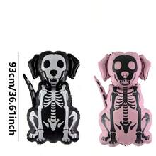 1/2pcs Halloween Skeleton Dog Foil Balloon, Black And White Skeleton Puppy Aluminum Balloon, Halloween Theme Party Decoration, Ghost Pet Dog Shaped Balloon, Halloween Background Photo Prop, Home Yard Indoor Outdoor Decoration, Halloween Eve Party Supplies - Skeleton Dog - View 10
