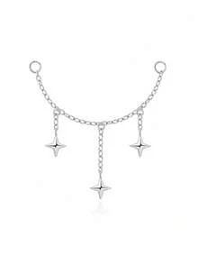 EleRunis 1pc 925 Sterling Silver Star Shaped Ear Cartilage Earring Chain Pendant Oval Shaped Ear Stud Exquisite Jewelry, Suitable For Daily Wear And Party - Silver - View 15
