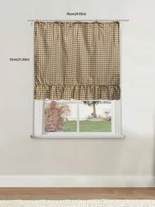 1pc Green & White Plaid Short Curtain, Fresh Vintage Polyester Fiber Rectangular Tie-Up Pleated Lace Edge Dust-Proof Curtain Suitable For Kitchen Window, Oven, Cabinet, Daily Home Use, Spring/Summer, Back To School, School Supplies, Dorm Decor, College Decor - Brown - View 2