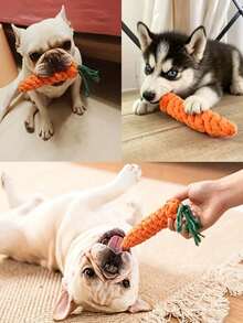 Durable Carrot-Shaped Dog Toy With Rope Knot - Interactive Teething Toy For Medium Dogs - Multicolor - View 2