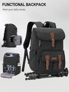 Camera Backpack For DSLR Cameras, Fits 15.6 Inch Laptop, Anti-Theft Camera Bag, Easy To Carry Tripod, Rain Cover, Black/Khaki, Professional, Outdoor - Multicolor - View 2