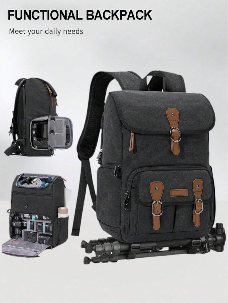 Camera Backpack For DSLR Cameras, Fits 15.6 Inch Laptop, Anti-Theft Camera Bag, Easy To Carry Tripod, Rain Cover, Black/Khaki, Professional, Outdoor