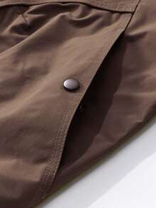 Vancamel Pulse Men's Solid Color Stand Collar Zip-Up Utility Outdoor Sports Jacket, Loose Drop Shoulder Large Pockets Lightweight Casual Short Jacket - Brown - View 5