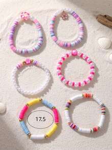 Set Gelang Anak Perempuan 6 Buah Berwarna-warni, Terbuat dari Tanah Liat Lembut, Manik-manik Mutiara Imitasi, dan Motif Bunga yang Manis, Cocok untuk Pemakaian Sehari-hari dan Sebagai Hadiah. - MultiWarna - View 4