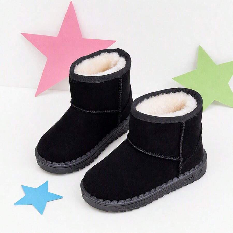 Girls' Black Plush Lined Snow Boots, Suitable For Autumn/Winter Daily School And Outdoor Wear - Black - View 1