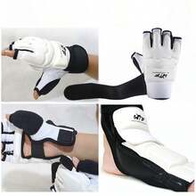 1 Set Taekwondo Gloves And Foot Guards, Training And Competition Combat Protective Equipment - Black and White - View 9