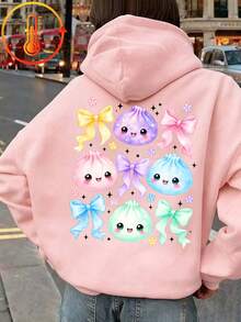 Tween Girl Fun Graphic Print Sweatshirt, Warm & Comfortable Thermal Lined Pullover Sweatshirt For Autumn/Winter - Pink - View 2