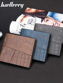 European & American Vintage Patchwork Crocodile Embossed PU Leather Men's Horizontal Short Wallet Card Holder - Multicolor - View 1