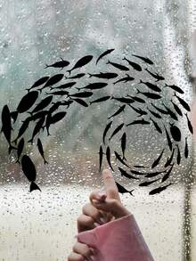 A Minimalist Black Fish School Silhouette Sticker, Featuring Abstract Aquatic Design, Perfect For Enhancing The Fashionable Artistic Atmosphere Of Modern Home Interior And Natural Themed Decor Areas - D - View 6