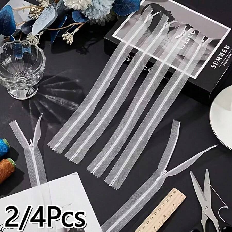 2/4 قطع سحاب شفاف لفستان التول، أداة أساسية لمشاريع DIY اليدوية والخياطة، تصميم منزلق مناسب للحقائب والملابس والإكسسوارات، لوازم الخياطة