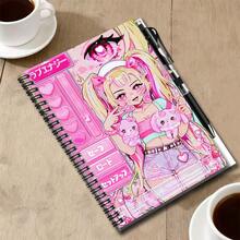 1 Set 2D Anime Style Spiral Coil Notebook And Pen Set, Cute Sweet Japanese Anime Girl Pattern, Eye-Catching. Great Helper For Work And Study, Can Be Used For Diary, Daily Planning, Memo. High-Quality Gift Choice For Graduation, Birthday And Other Occasions, Adding A Touch Of Dreamy Color To Life. - 1 Book + 1 Pen - View 7