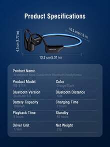 REMAX Bluetooth 6.0 Bone Conduction Headphones, IP68 Waterproof Swimming Headset With Built-In 4GB MP3 Player, 17mm Large Vibration Driver, Open-Ear Sports Earphones, Secure Ear-Hook Fit, 8H Battery Life For Swimming, Running & Training - RB-s11 Multicolor - View 12