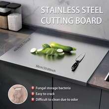 1pc Large 304 Stainless Steel Cutting Board, Kitchen Essential, With Lid And Non-Slip Pad, Suitable For Countertop, Can Be Used For Cutting Meat, Vegetables, Bread And Baking, Kitchen Tool Accessory Gift For Family - Multicolor - View 2