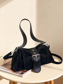 New Retro Solid Color Square Crossbody Bag Metal Buckle Flap Shoulder Bag Adjustable Strap Lightweight Minimalist Women Daily Work Travel Casual Use - Black - View 5