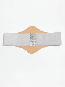 1件女款優雅派對裝飾彈性收腰束腹胸衣，附按扣，萬聖節 - 銀色 - 查看 3