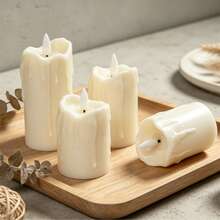 2pcs Cream White Tear-Shaped Simulated Electronic Candles, Battery Operated Smokeless LED Candle Lights, Romantic Candlelight Dinner, Christmas, Halloween Decoration Props - Off-white Dripping Candle - View 4