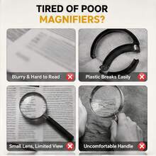2pcs Set (Large Ultra-Clear 90* Metal Magnifying Glass + Cleaning Cloth) Handheld Durable Magnifying Glass - Durable And Shatter-Resistant Professional Magnifying Glass, Ergonomic Comfortable Handle, Suitable For Reading Books And Viewing Maps, Christmas Gift - Latest Model - View 2