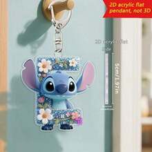Disney Stitch Letter Embroidered Keychain, 26 'A-Z' Floral Cartoon Patterns, Acrylic Pendant With Chain, Suitable For Bags, Keys And Car Keys, Travel Accessory Gift, Cute Floral Keychain Design, Smooth Surface, Keychain, Decorative Keychain, Cartoon Keychain, Christmas Gift, Fan Gift, 2D Flat Gift, Holiday Gift, Home Decor - Multicolor - View 34