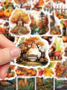 50pcs Autumn Squirrel Forest Stickers For Journal, Planner, Scrapbook, Luggage, Envelope, Greeting Card, Notebook, Tablet, Water Bottle - Autumn - View 3