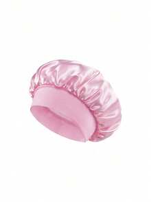 1pc Silk Sleep Cap, Women's Double Layer Satin Lining, Soft Elastic Band, Suitable For Curly Hair Sleep Wear - A - View 9