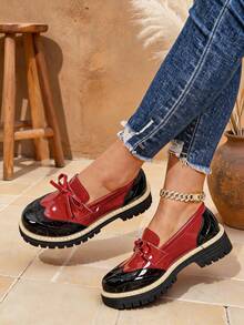 2024 Women's New Round Toe Leopard Print Front Zipper Platform Sole Loafers Thick Sole Colorblock Fashion Shoes - Red - View 4