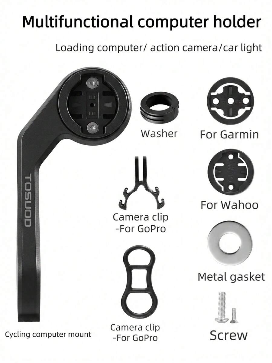 TOSUOD Front Bicycle Computer Mount, Extended Combination Mount, Compatible With , Wahoo, Bryton Bicycle GPS, Built-In Mount, Compatible With Action Camera And Bicycle Light, Complete Adapter Kit, Suitable For Road Bike And Mountain Bike Handlebars - Multicolor - View 1