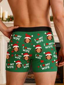 1pc Customized Men's Boxer Briefs With Personalized Photo "I Love My Wife" Christmas Print, Humorous Holiday Creative Gift - Multicolor - View 3