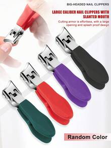 1pc Stainless Steel Large Head Angled Nail Clipper, Heavy Duty Toenail Clipper For Thick Nails - Multicolor - View 2