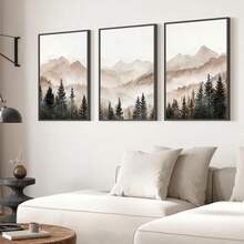 1pc/3pcs Abstract Forest Mountain Wall Art, Modern Minimalist Foggy Landscape Poster Prints, Neutral Nature Wall Art, Pine Forest Prints, Rustic Cabin Decor, Nature Posters, Framed/Frameless - Landscape - View 3