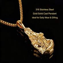 1pc Stainless Steel Solid Cast Buddha Pendant With Box Chain, Gold/Silver Dual Color Optional, Unisex, Streetwear, Business Commute, Daily Wear, Holiday Gift - PB029 Pendant Necklace - View 7