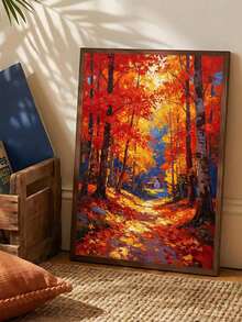 1pc Oil Painting By Numbers Kit, Autumn Scenery DIY Art & Craft, Home Wall Decor, Canvas Oil Painting Decoration, Holiday Gift Includes Paintbrushes And Paints. - Sets - View 2