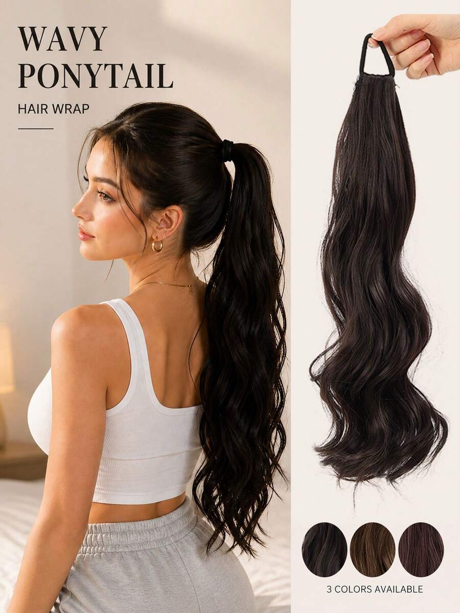 1pc Women's Long Wavy Curly Wig, Voluminous And Full, Natural Low Ponytail, Suitable For Daily Wear And Gatherings