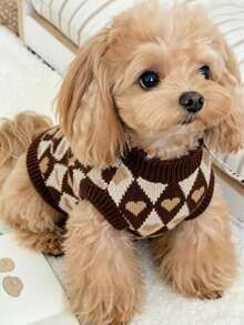 Pet Dog Cat Knitted Sweater Cute Pet Knitted Sweater Suitable For Small Dogs Cats Autumn Winter Teddy Dog Chihuahua Yorkshire Terrier Set - Chocolate Brown - View 3