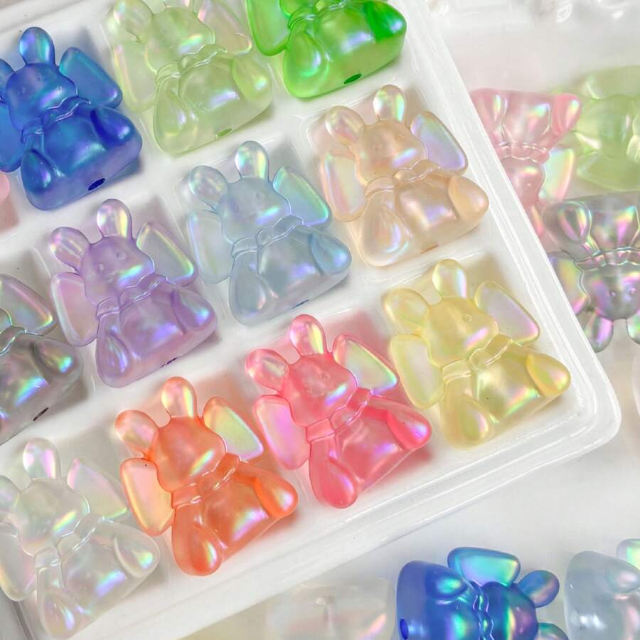 4pcs Multicolor UV Bow‑Knot Rabbit Acrylic Through‑Hole Beads For DIY Bracelets, Phone Charms, Keychains Handmade Craft Supplies - Multicolor - View 1