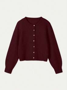 Spring Autumn Winter New Burgundy Round Neck Single Breasted Knit Women's Top, Casual Y2K Style Cardigan Jacket, Suitable For Daily Commute Wear Fall - Early Red - View 6