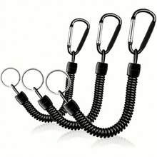 Elastic Spring Coil Keychain, Built-In Steel Wire Material, Equipped With Carabiner And Round Ring, 15 Lbs Load Capacity, Retractable Wrist Strap, Anti-Loss And Anti-Drop, Suitable For Outdoor Travel, Fishing, Camping, Daily Key And Small Item Storage, Outdoor Commuting And Travel Accessory - Black - View 7