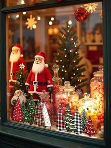 1 Set Christmas Window Stickers - Christmas Tree Pattern, PVC Static Cling - Suitable For Windows, Glass And Mirrors Decoration Stickers; Suitable For Christmas Decoration, Office Holiday Decoration, Home Decor And Store Window Display. - Multicolor - View 7