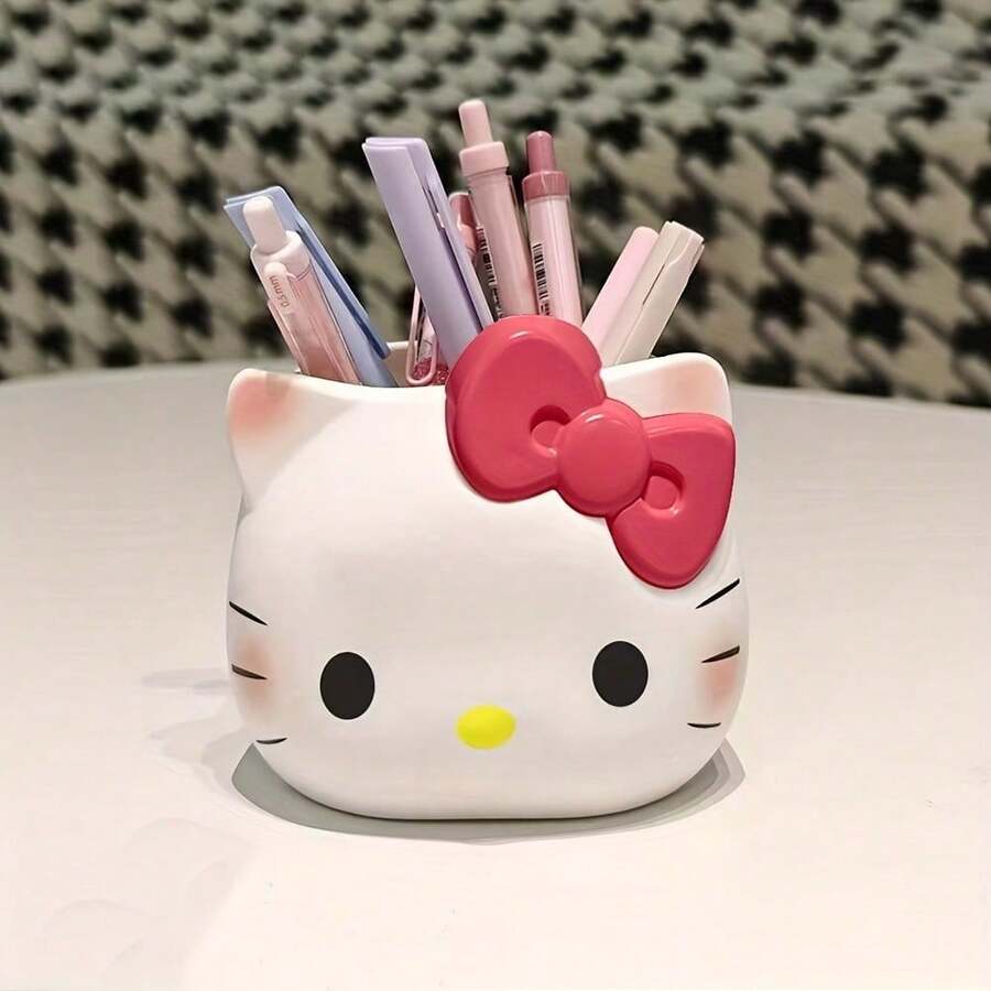 SANRIO 1 قطعة صندوق تخزين مكتبي متعدد الوظائف، خفيف الوزن، تصميم قطة كرتونية وردية لطيفة مع فيونكة، مناسب لتخزين لوازم المكتب/الدراسة، أقلام، أقلام رصاص، أقلام تحديد، حرف يدوية، تخزين مكتبي، تنظيم مستحضرات التجميل على السطح، توفير المساحة، أسلوب بسيط، منظم مكتبي مثالي، صندوق تخزين حامل أقلام محمول - متعدد الألوان - مشاهدة 1