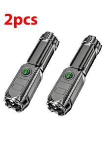 Mini Zoomable Super Bright Rechargeable Flashlight - 1pc/2pcs Set With USB Cable, Suitable For Power Outages, Outdoor Camping And Emergency Situations - Black - View 10