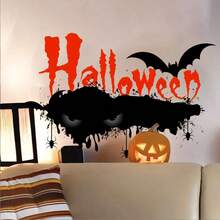 12pcs Halloween Wall Decals, Pumpkin And Bat Shaped Stickers, Funny Design Wall Stickers, Party Decoration Wall Stickers - A - View 2