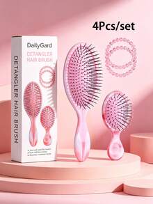 4 PCS Marble Pattern Dual-Use (Dry/Wet) Fluffy Non-Tangling Smooth Hair Comb For Ladies, Massage Comb With Air Cushion, Hairbrush Set, 2 Bracelets - Multicolor - View 11