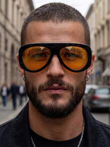 1 Pair Men's Glossy Black Aviator Frame Street Style Motorcycle Fashion Glasses - Glossy Black - View 2