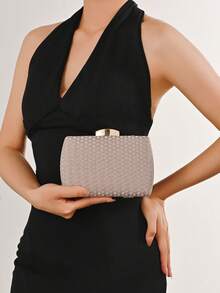 LJDCRFT Tas Malam Wanita Bertekstur Anyaman dengan Cangkang Keras, Clutch dengan Gesper Logam, Cocok untuk Acara Formal Seperti Pernikahan, Prom, dan Pesta Koktail - Sampanye - View 1